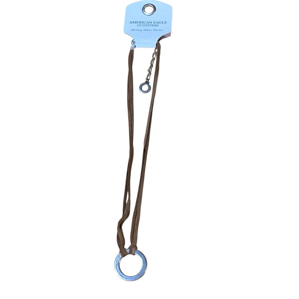 American Eagle Outfitters Necklace‎ Brown Suede leather Cord Silver Circle NWT